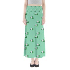 Pink Flowers Green Big Full Length Maxi Skirt by snowwhitegirl