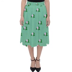 Pink Flowers Green Big Folding Skater Skirt by snowwhitegirl