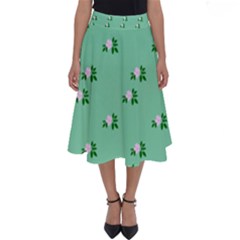 Pink Flowers Green Big Perfect Length Midi Skirt by snowwhitegirl