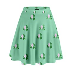 Pink Flowers Green Big High Waist Skirt by snowwhitegirl