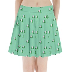 Pink Flowers Green Big Pleated Mini Skirt by snowwhitegirl