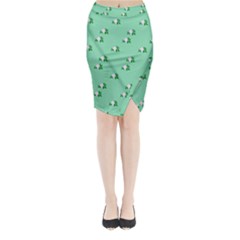 Pink Flowers Green Big Midi Wrap Pencil Skirt by snowwhitegirl