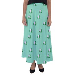 Pink Flowers Green Big Flared Maxi Skirt by snowwhitegirl