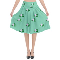 Pink Flowers Green Big Flared Midi Skirt by snowwhitegirl