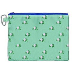 Pink Flowers Green Big Canvas Cosmetic Bag (xxl)