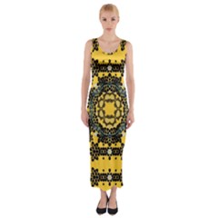 Ornate Circulate Is Festive In A Flower Wreath Decorative Fitted Maxi Dress by pepitasart