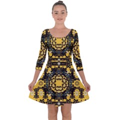 Ornate Circulate Is Festive In A Flower Wreath Decorative Quarter Sleeve Skater Dress by pepitasart