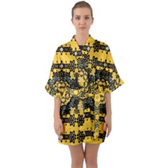 Ornate Circulate Is Festive In A Flower Wreath Decorative Quarter Sleeve Kimono Robe by pepitasart