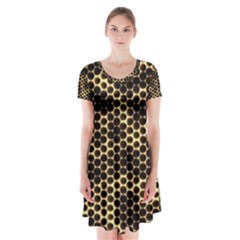 Honeycomb Beehive Nature Short Sleeve V-neck Flare Dress by Nexatart