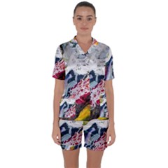 Abstract Art Detail Painting Satin Short Sleeve Pyjamas Set