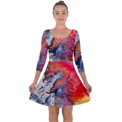 Art Abstract Macro Quarter Sleeve Skater Dress by Nexatart