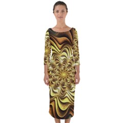 Fractal Flower Petals Gold Quarter Sleeve Midi Bodycon Dress by Nexatart