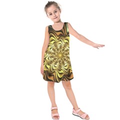 Fractal Flower Petals Gold Kids  Sleeveless Dress by Nexatart