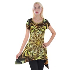 Fractal Flower Petals Gold Short Sleeve Side Drop Tunic by Nexatart