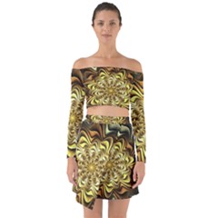 Fractal Flower Petals Gold Off Shoulder Top With Skirt Set by Nexatart