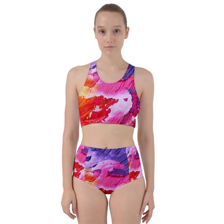 Abstract Art Background Paint Racer Back Bikini Set