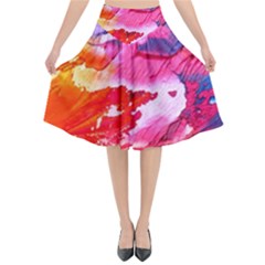 Abstract Art Background Paint Flared Midi Skirt