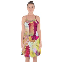 Art Detail Abstract Painting Wax Ruffle Detail Chiffon Dress by Nexatart