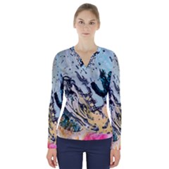 Abstract Structure Background Wax V-neck Long Sleeve Top by Nexatart