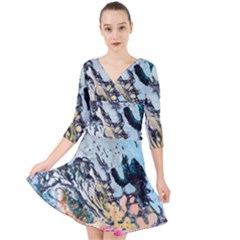 Abstract Structure Background Wax Quarter Sleeve Front Wrap Dress	