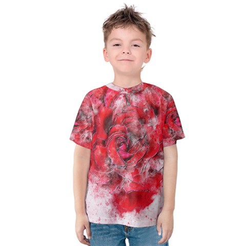 Flower Roses Heart Art Abstract Kids  Cotton Tee by Nexatart