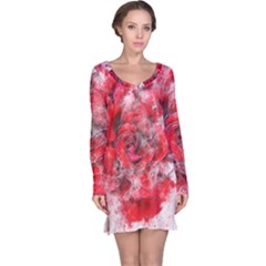 Flower Roses Heart Art Abstract Long Sleeve Nightdress by Nexatart