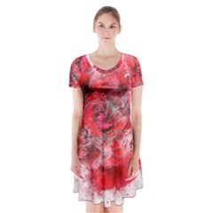 Flower Roses Heart Art Abstract Short Sleeve V-neck Flare Dress by Nexatart