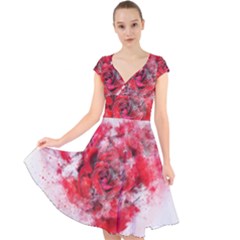 Flower Roses Heart Art Abstract Cap Sleeve Front Wrap Midi Dress by Nexatart