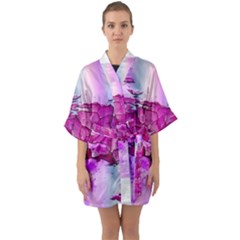 Background Crack Art Abstract Quarter Sleeve Kimono Robe