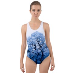 Nature Inspiration Trees Blue Cut-out Back One Piece Swimsuit