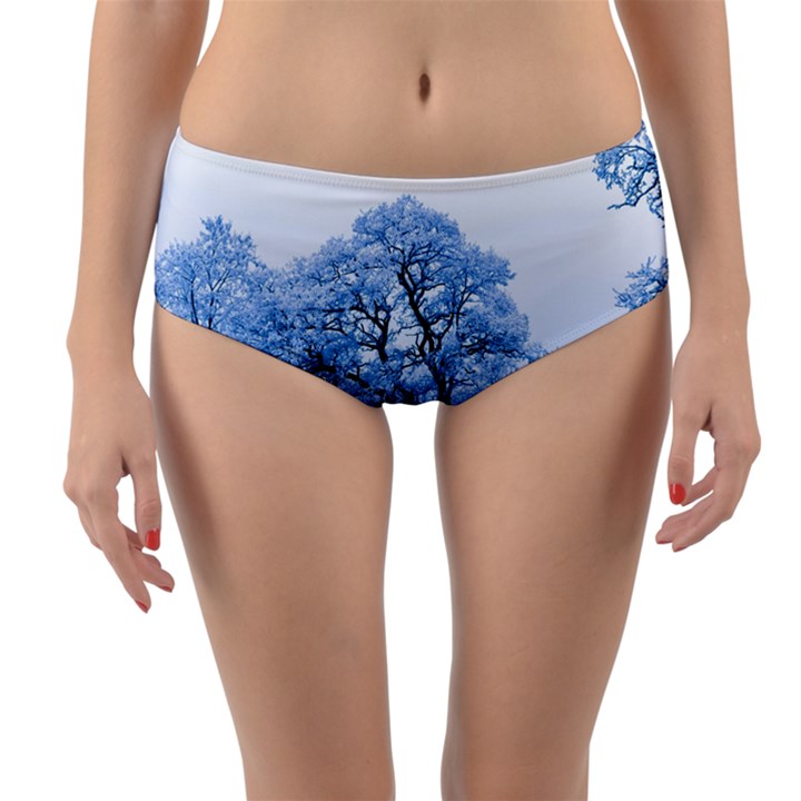 Nature Inspiration Trees Blue Reversible Mid-Waist Bikini Bottoms