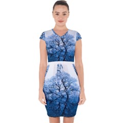 Nature Inspiration Trees Blue Capsleeve Drawstring Dress  by Nexatart