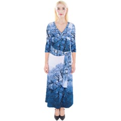 Nature Inspiration Trees Blue Quarter Sleeve Wrap Maxi Dress