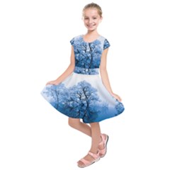 Nature Inspiration Trees Blue Kids  Short Sleeve Dress by Nexatart