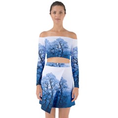 Nature Inspiration Trees Blue Off Shoulder Top With Skirt Set by Nexatart