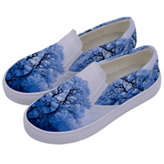 Nature Inspiration Trees Blue Kids  Canvas Slip Ons