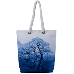 Nature Inspiration Trees Blue Full Print Rope Handle Tote (small)