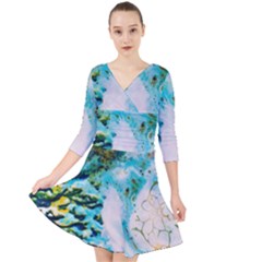 Abstract Art Modern Detail Macro Quarter Sleeve Front Wrap Dress	