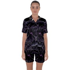 Fractal Abstract Purple Majesty Satin Short Sleeve Pyjamas Set