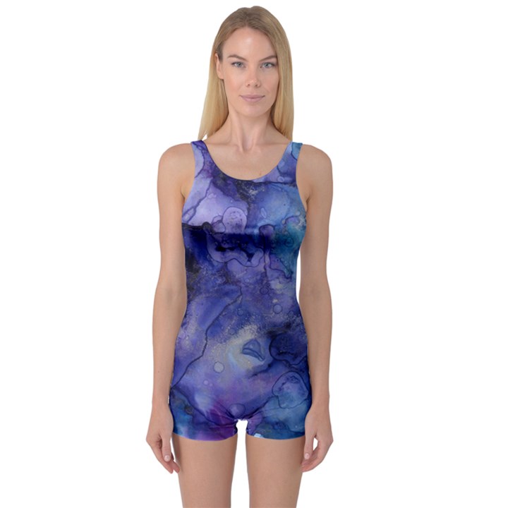 Ink Background Swirl Blue Purple One Piece Boyleg Swimsuit