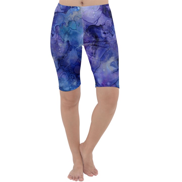 Ink Background Swirl Blue Purple Cropped Leggings 