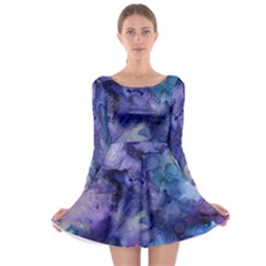 Ink Background Swirl Blue Purple Long Sleeve Skater Dress by Nexatart