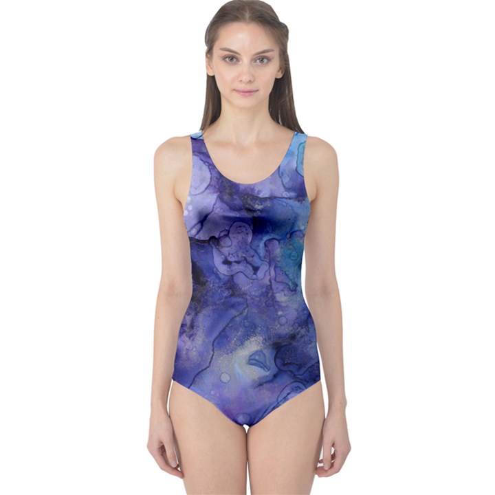 Ink Background Swirl Blue Purple One Piece Swimsuit