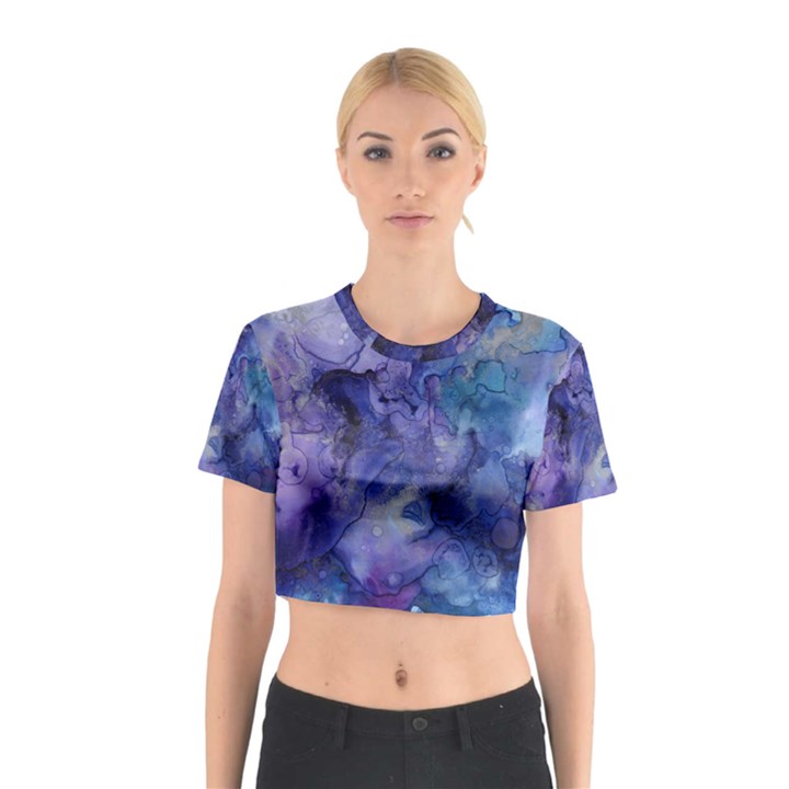 Ink Background Swirl Blue Purple Cotton Crop Top