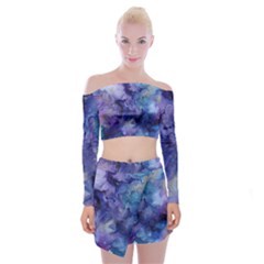 Ink Background Swirl Blue Purple Off Shoulder Top With Mini Skirt Set by Nexatart