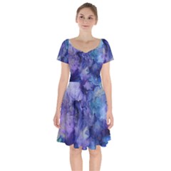 Ink Background Swirl Blue Purple Short Sleeve Bardot Dress by Nexatart