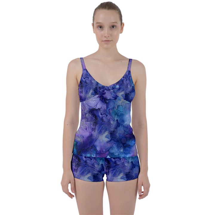 Ink Background Swirl Blue Purple Tie Front Two Piece Tankini