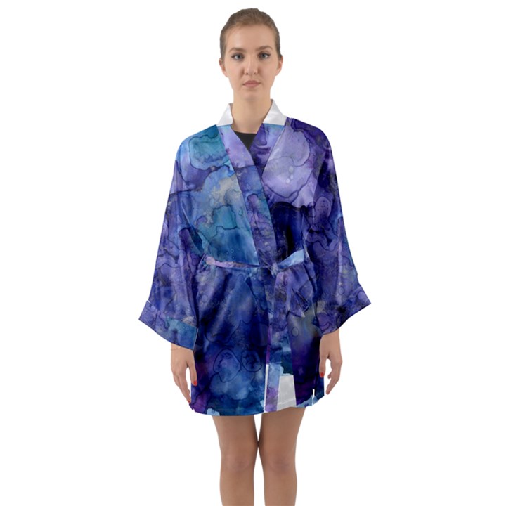 Ink Background Swirl Blue Purple Long Sleeve Kimono Robe