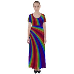 Abstract Pattern Lines Wave High Waist Short Sleeve Maxi Dress