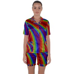 Abstract Pattern Lines Wave Satin Short Sleeve Pyjamas Set